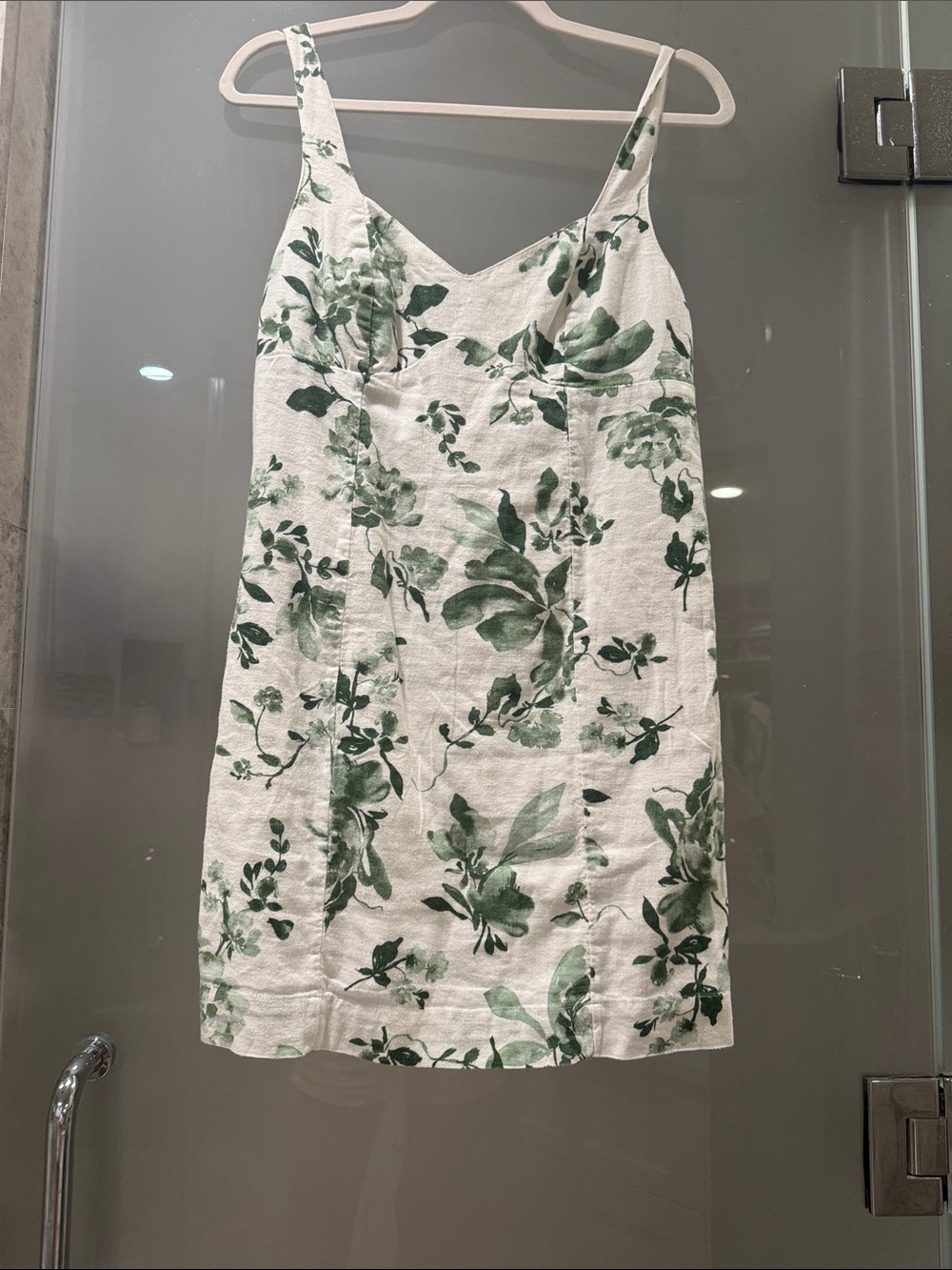 Abercrombie & fitch White Linen-Blend Slip Dress with Green Floral Print